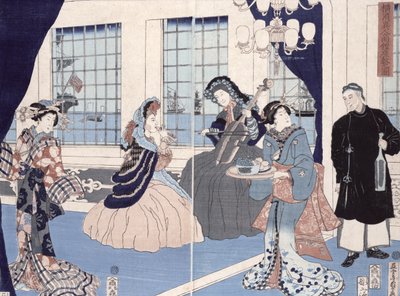 The salon of a house of foreign merchants at Yokohama, 1861 by Utagawa Sadahide